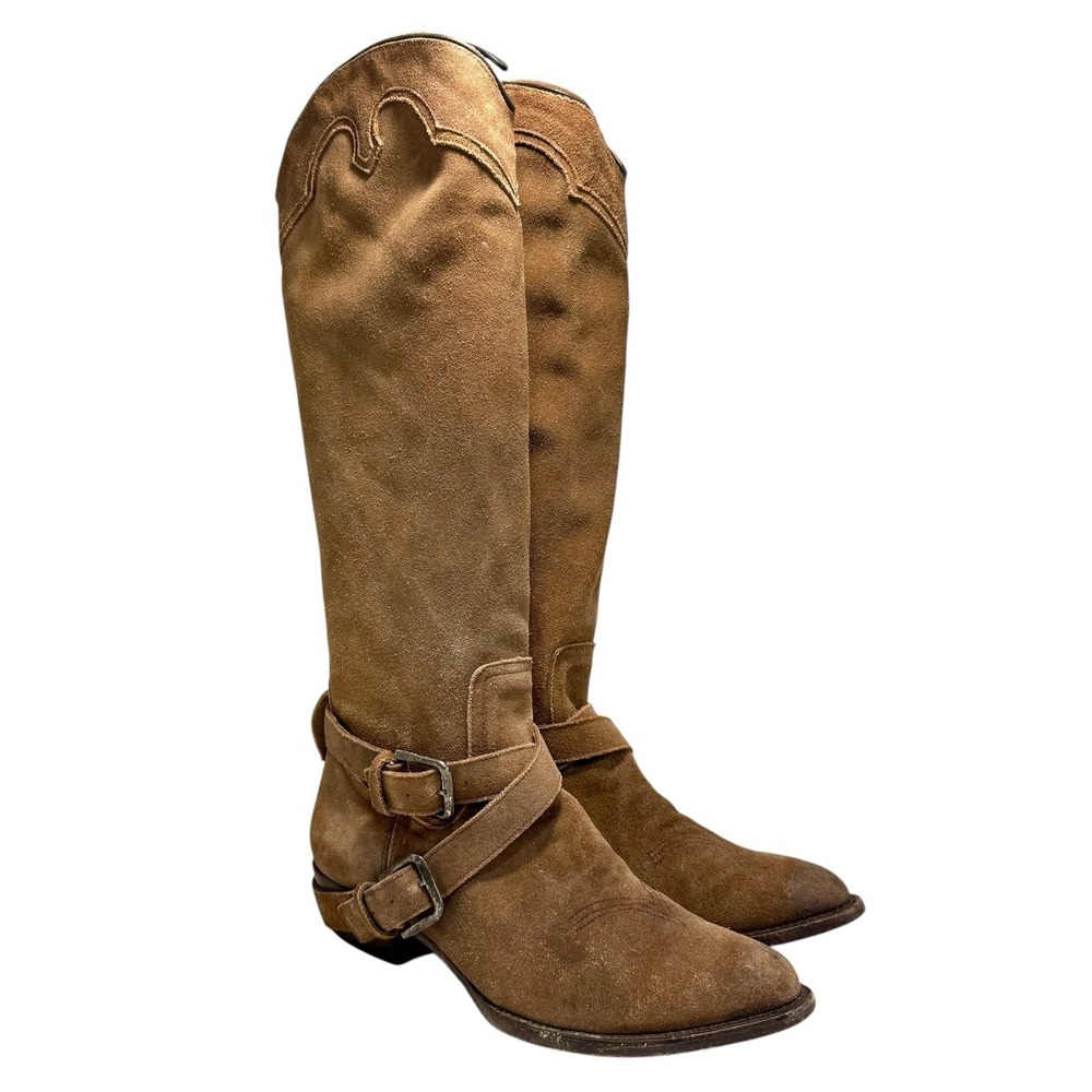 Matisse Wild West Brown Suede Knee High Western Ankle Harness Buckles Moto 11B